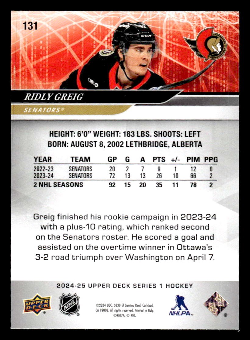 2024-25 Upper Deck #131 Ridly Greig