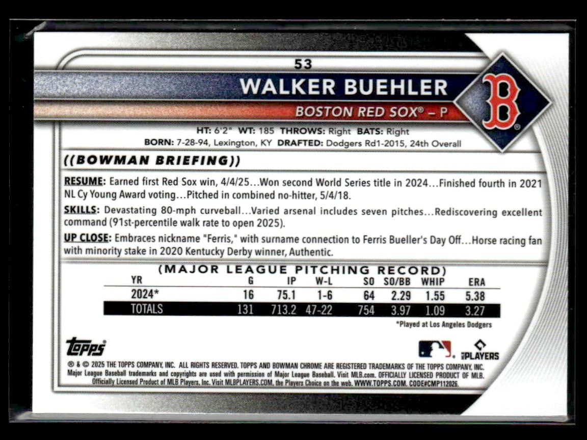 2025 Bowman Chrome #53 Walker Buehler