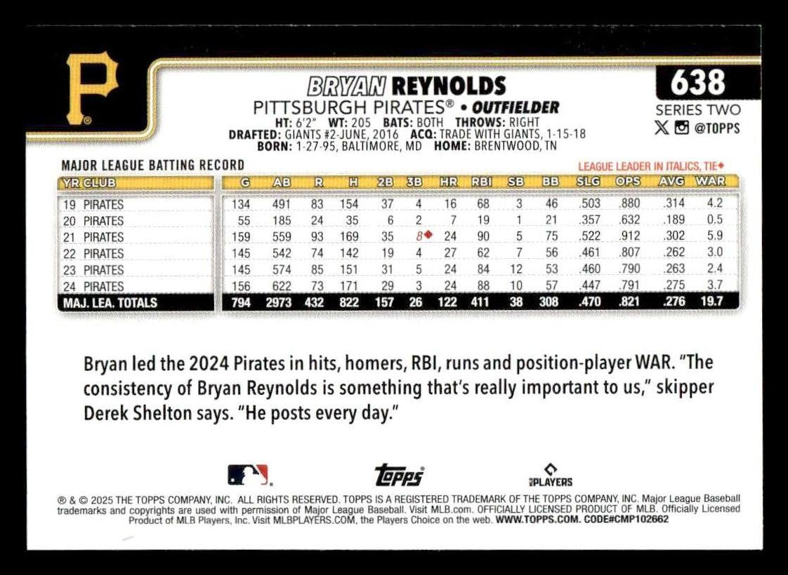 2025 Topps #638 Bryan Reynolds