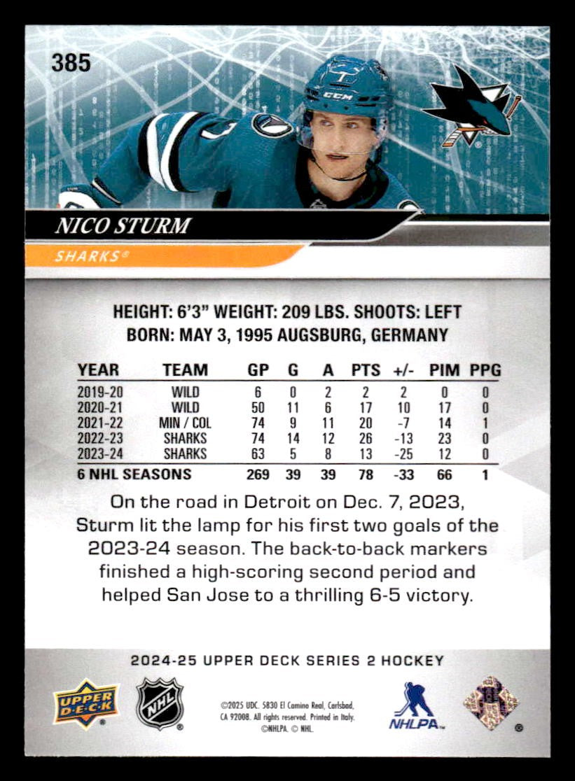 2024-25 Upper Deck #385 Nico Sturm