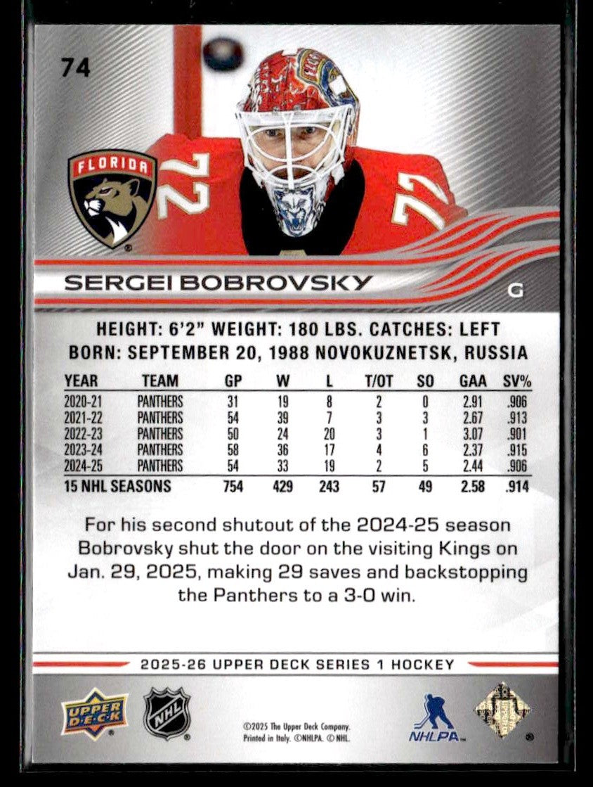 2025-26 Upper Deck #74 Sergei Bobrovsky