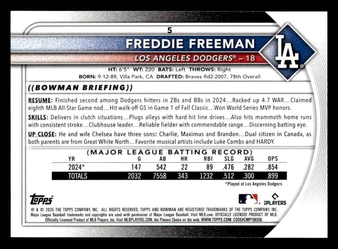 2025 Bowman #5 Freddie Freeman
