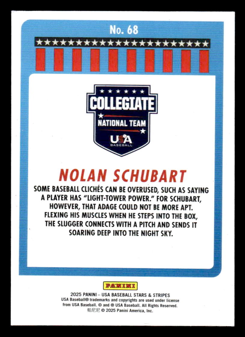 2025 Panini Stars and Stripes USA Baseball #68 Nolan Schubart