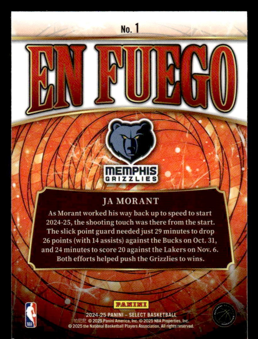 2024-25 Panini Select #1 Ja Morant En Fuego