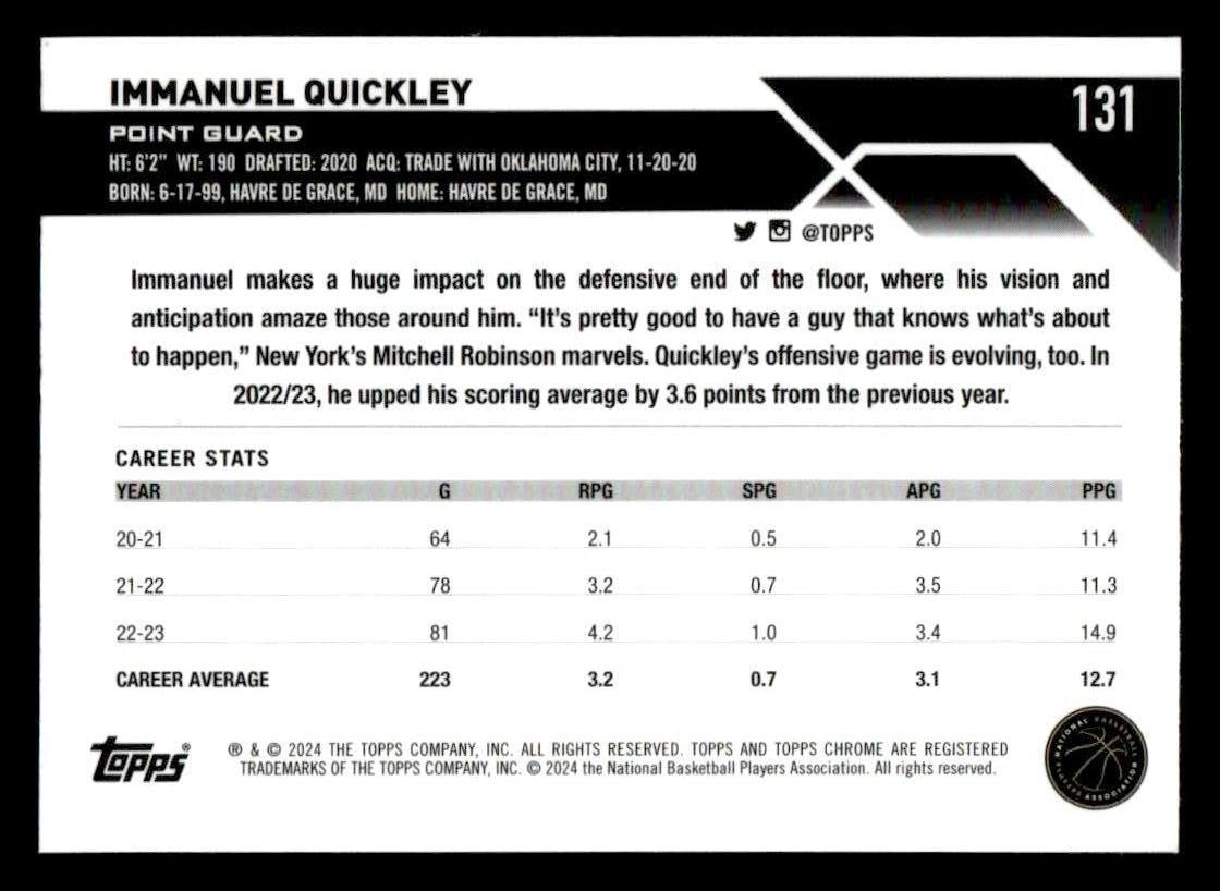 2023-24 Topps Chrome Sapphire Edition #131 Immanuel Quickley
