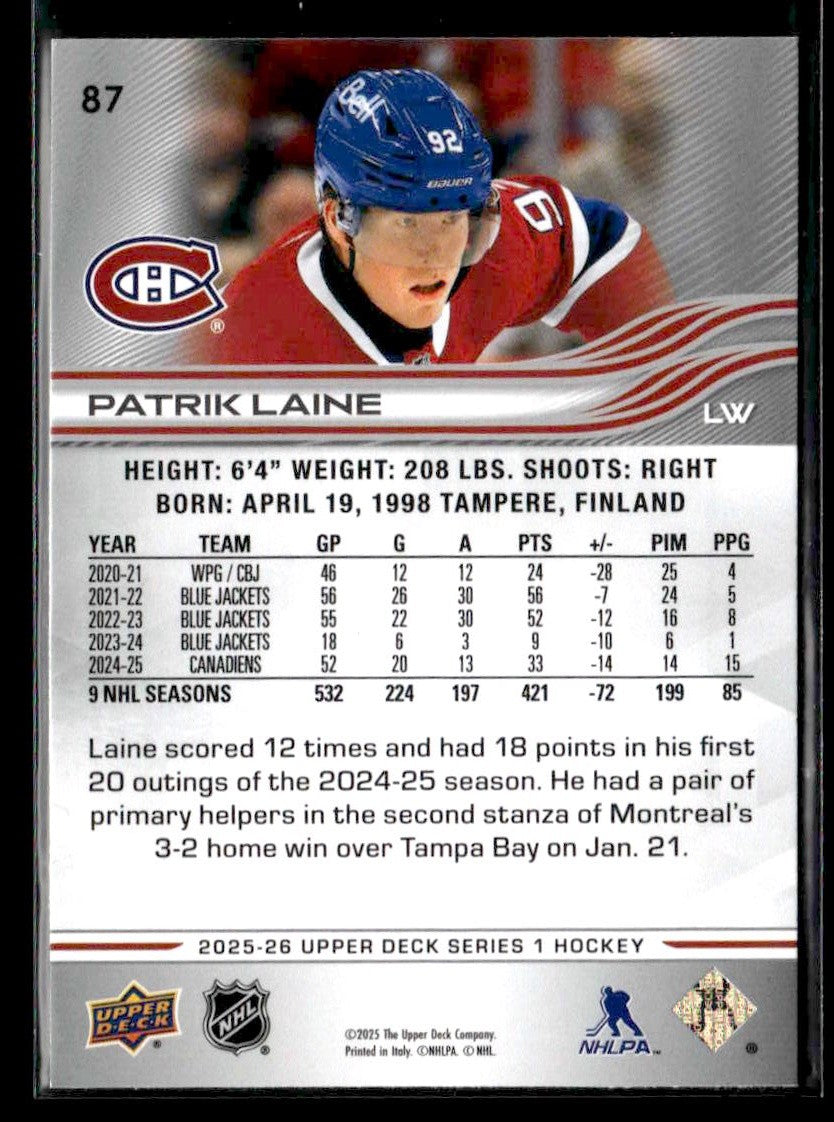 2025-26 Upper Deck #87 Patrik Laine