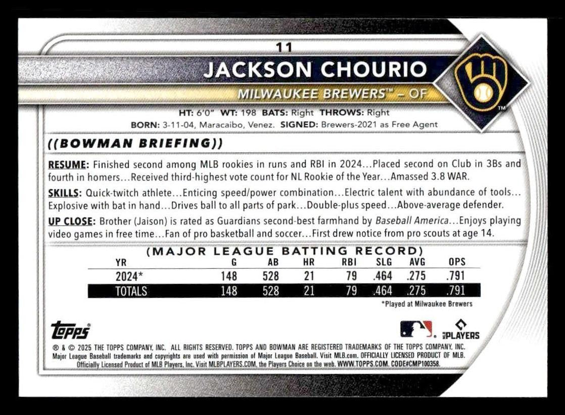 2025 Bowman #11 Jackson Chourio