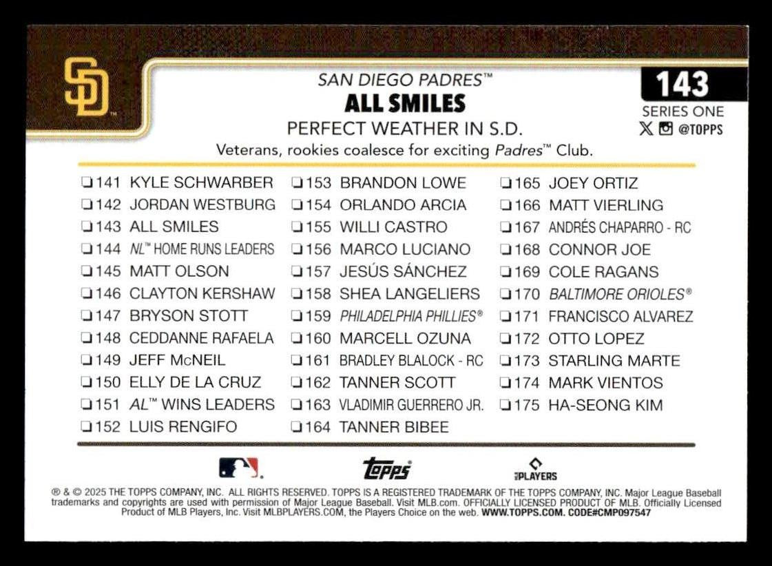 2025 Topps #143 All Smiles: Perfect Weather in S.D.