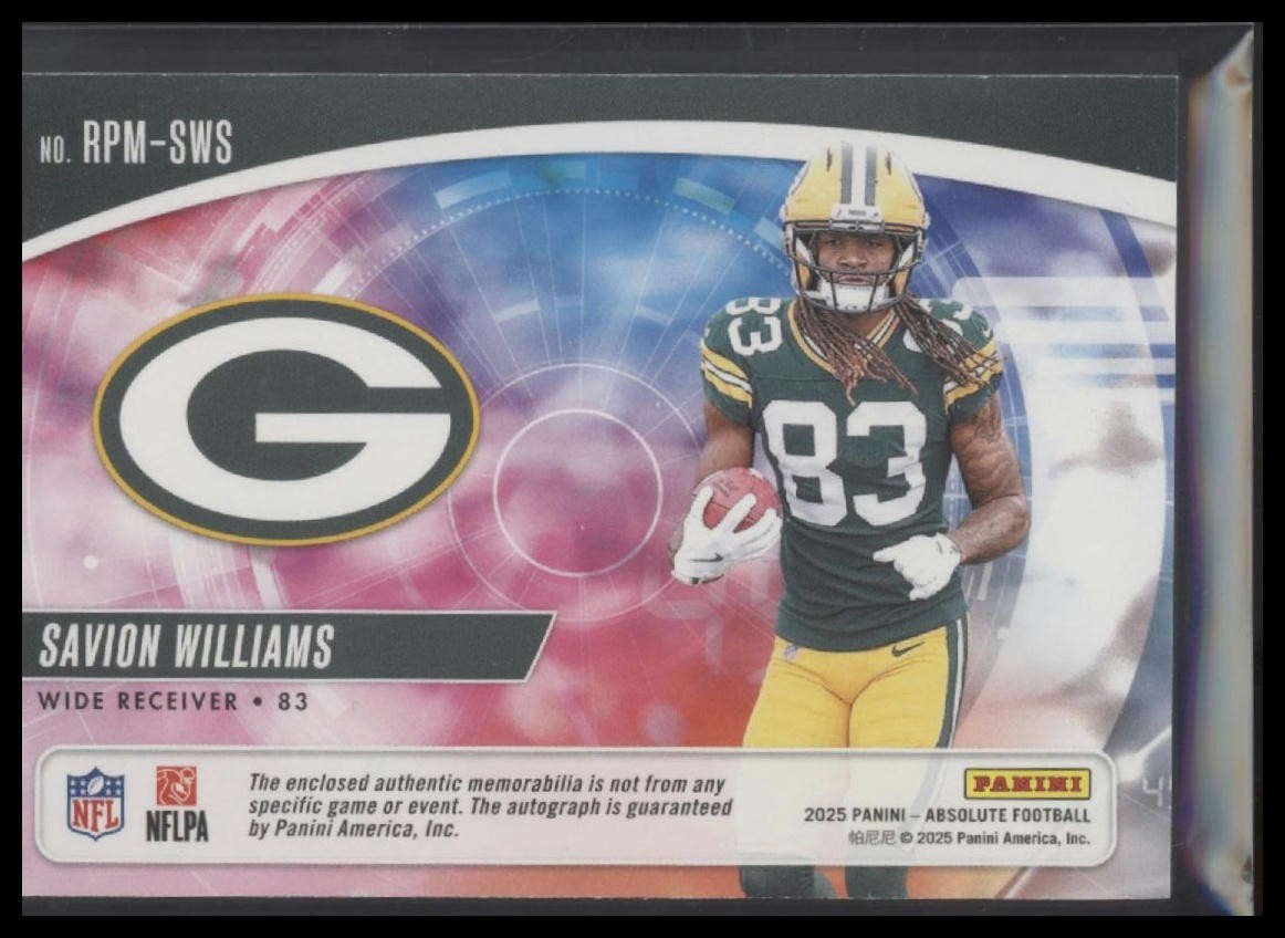 2025 Panini Absolute #RPM-SWS Savion Williams Rookie Premiere Materials #/399