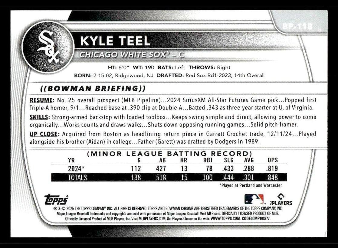 2025 Bowman #BP-118 Kyle Teel Prospects