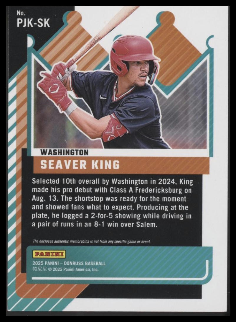 2025 Donruss Baseball #PJK-SK Seaver King Jersey Kings Red - #39/99