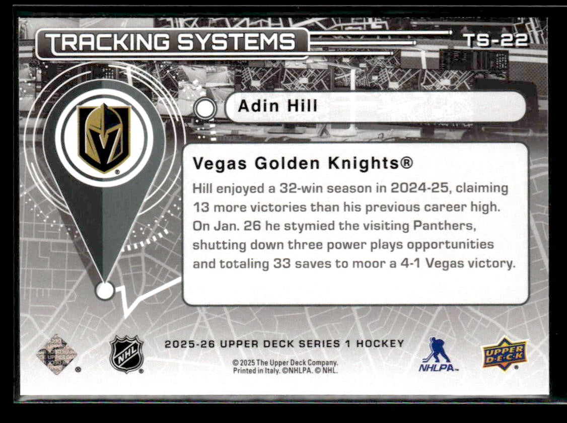 2025-26 Upper Deck #TS-22 Adin Hill Tracking Systems