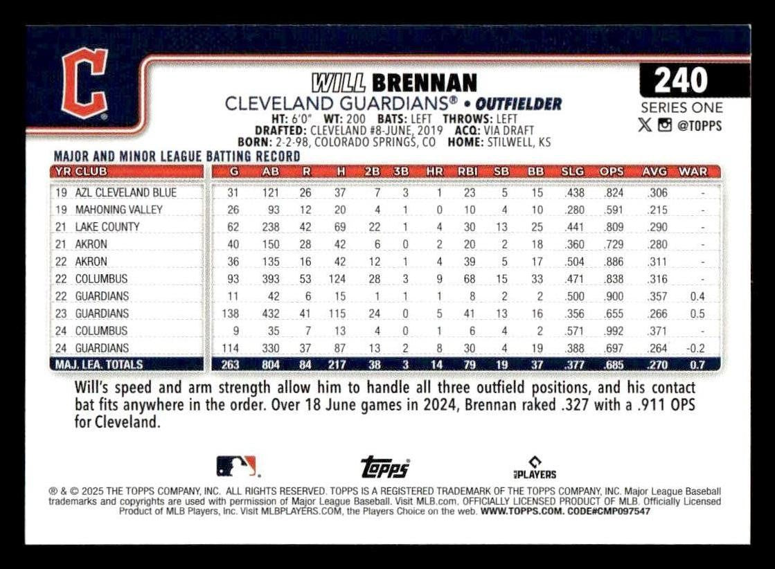 2025 Topps #240 Will Brennan