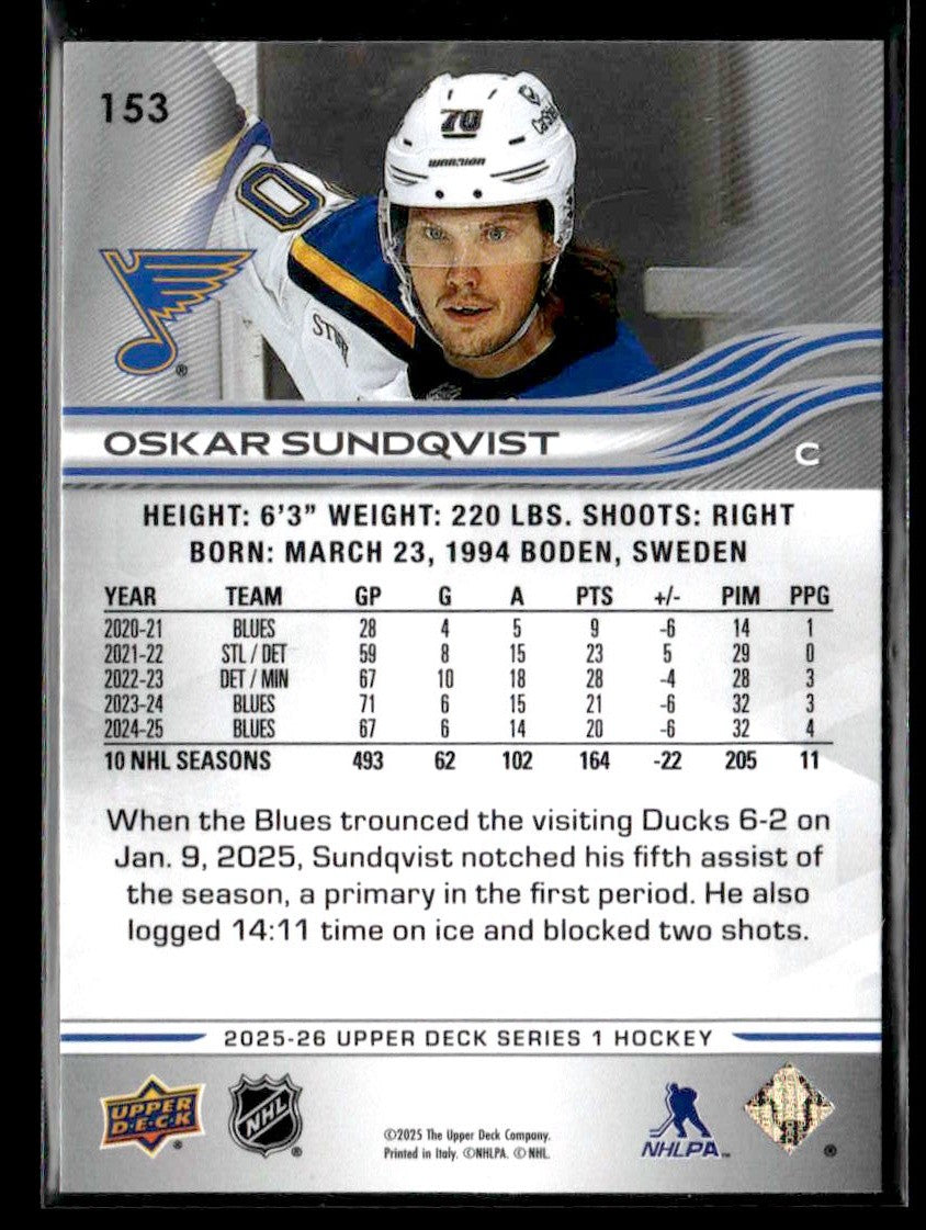 2025-26 Upper Deck #153 Oskar Sundqvist