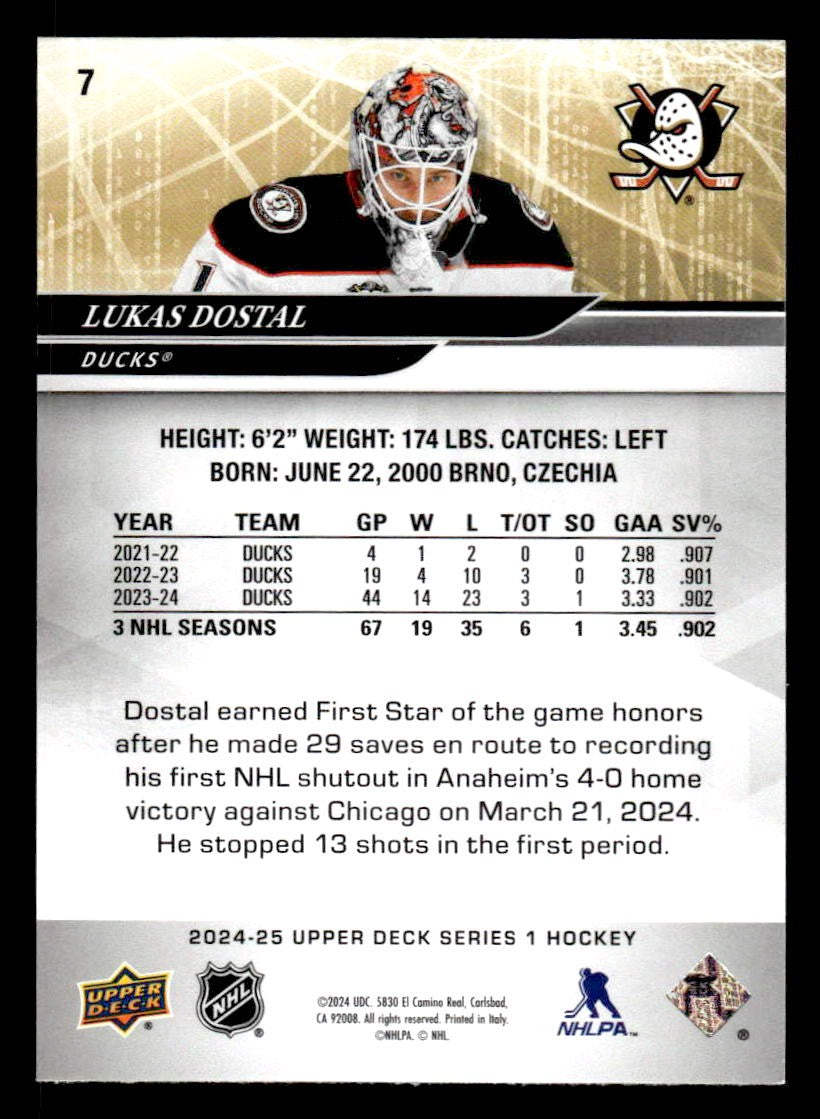 2024-25 Upper Deck #7 Lukas Dostal
