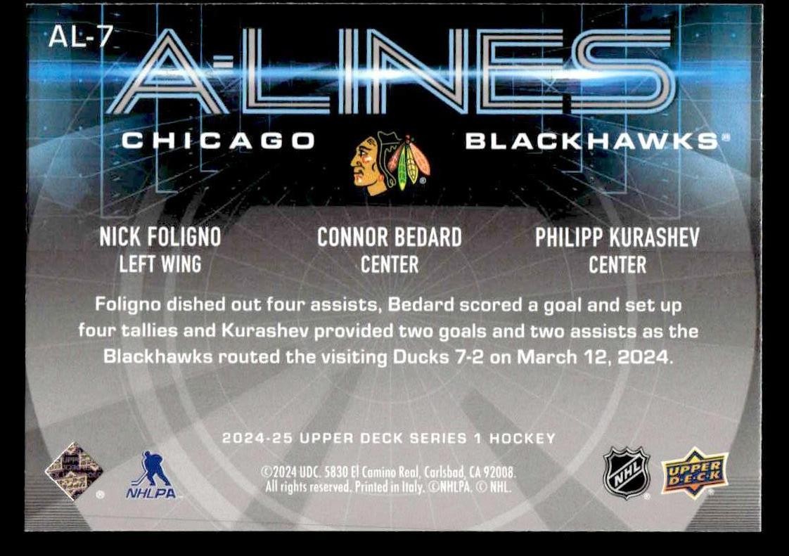 2024-25 Upper Deck #AL-7 Nick Foligno / Connor Bedard / Philipp Kurashev A-Lines