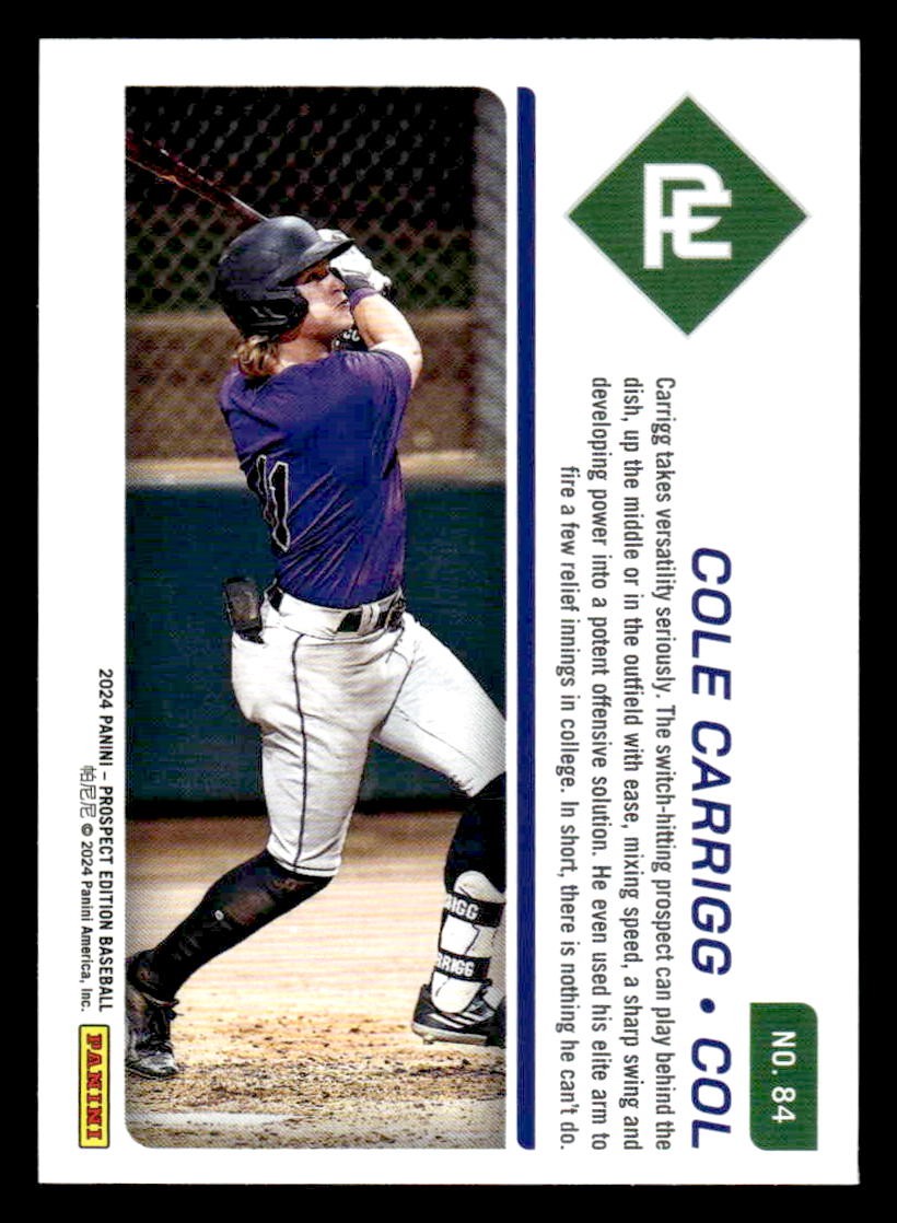 2024 Panini Prospect Edition #84 Cole Carrigg