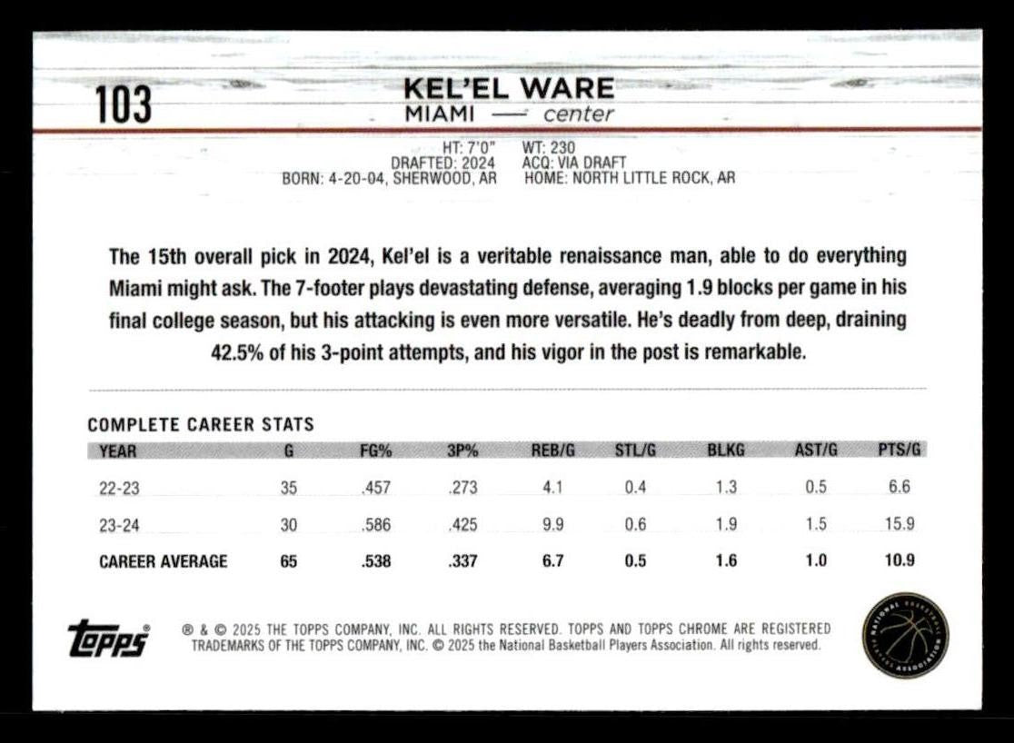 2024-25 Topps Chrome #103 Kel'El Ware