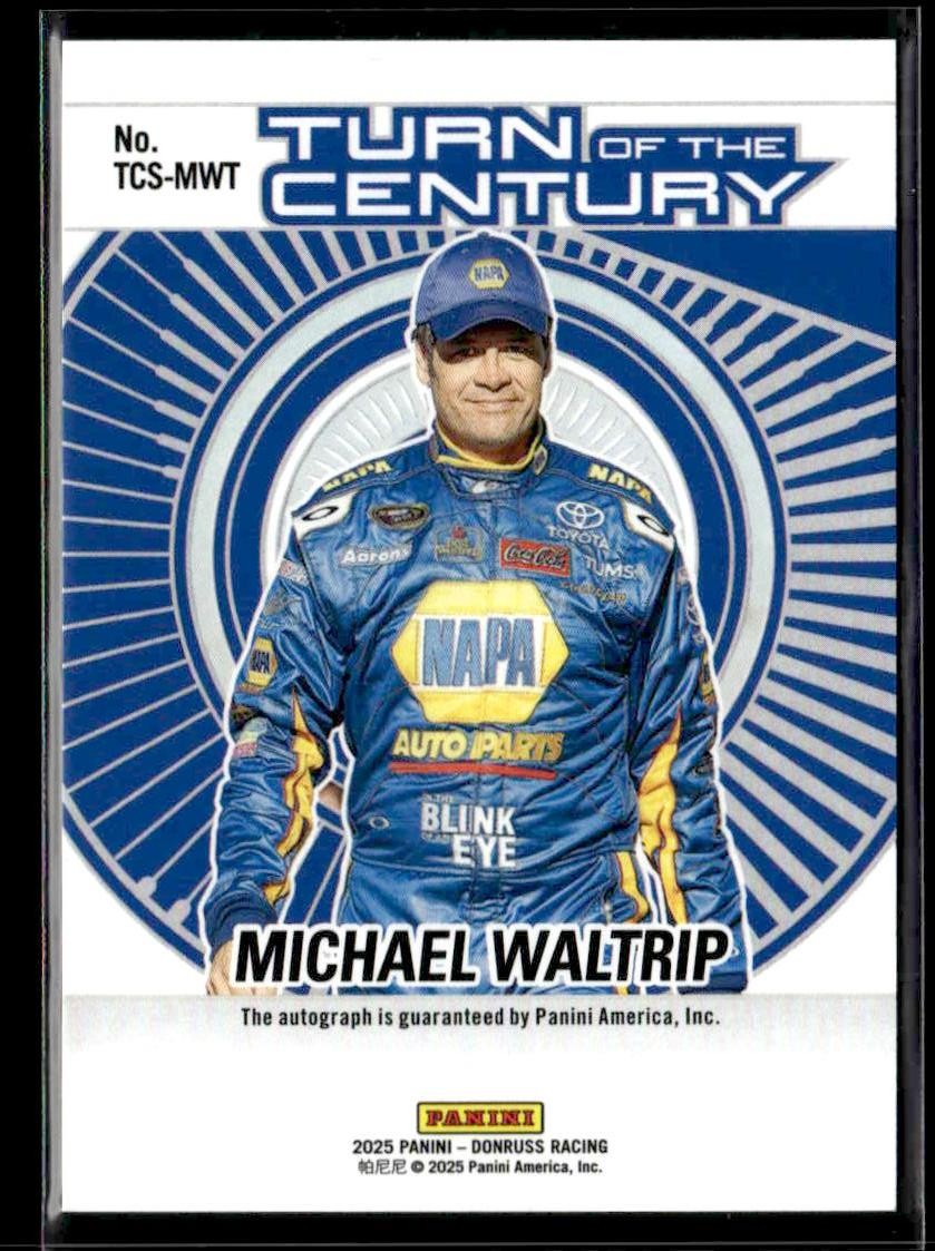 2025 Donruss #TCS-MWT Michael Waltrip Turn of the Cent Autos Blue Xplosion #/25