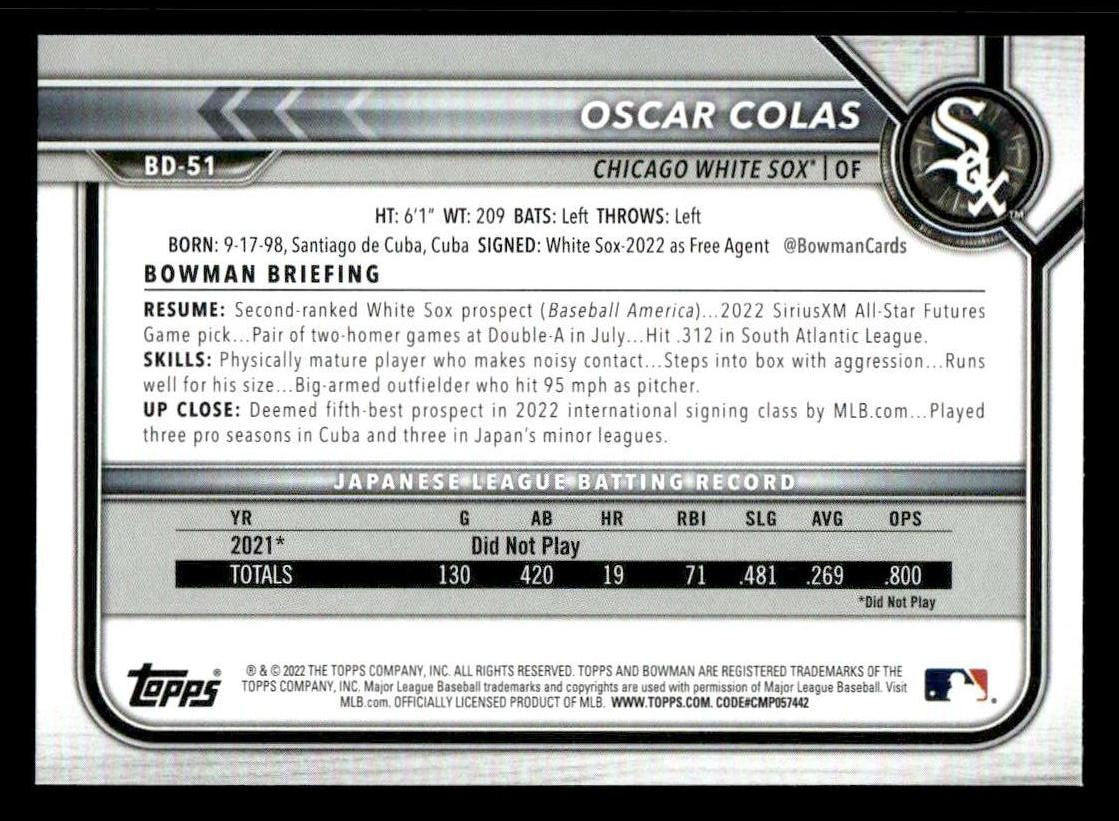 2022 Bowman Draft 1st Edition #BD-51 Oscar Colas