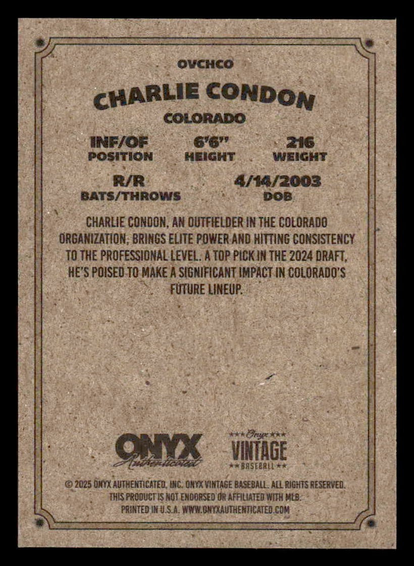 2025 Onyx Vintage #OVCHCO Charlie Condon