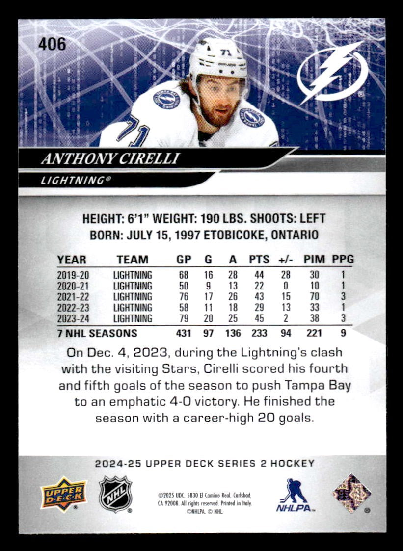 2024-25 Upper Deck #406 Anthony Cirelli