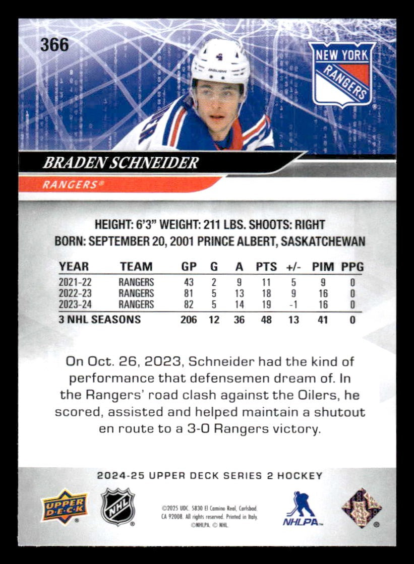 2024-25 Upper Deck #366 Braden Schneider