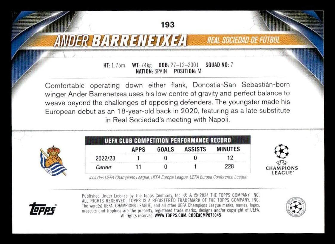 2023-24 Topps Jade Edition UEFA Club Competitions #193 Ander Barrenetxea