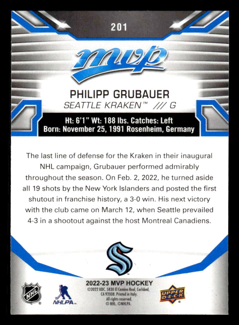 2022-23 Upper Deck MVP #201 Philipp Grubauer Blue Script