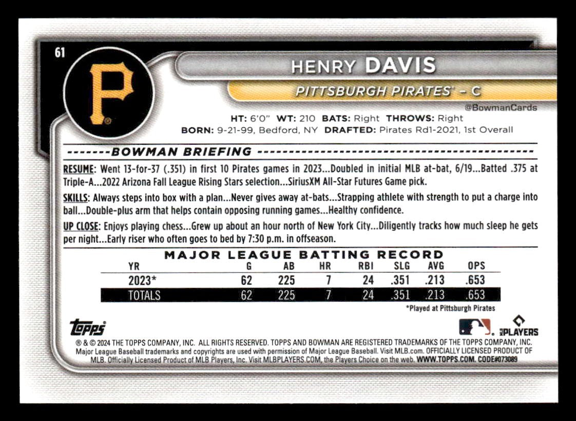 2024 Bowman #61 Henry Davis