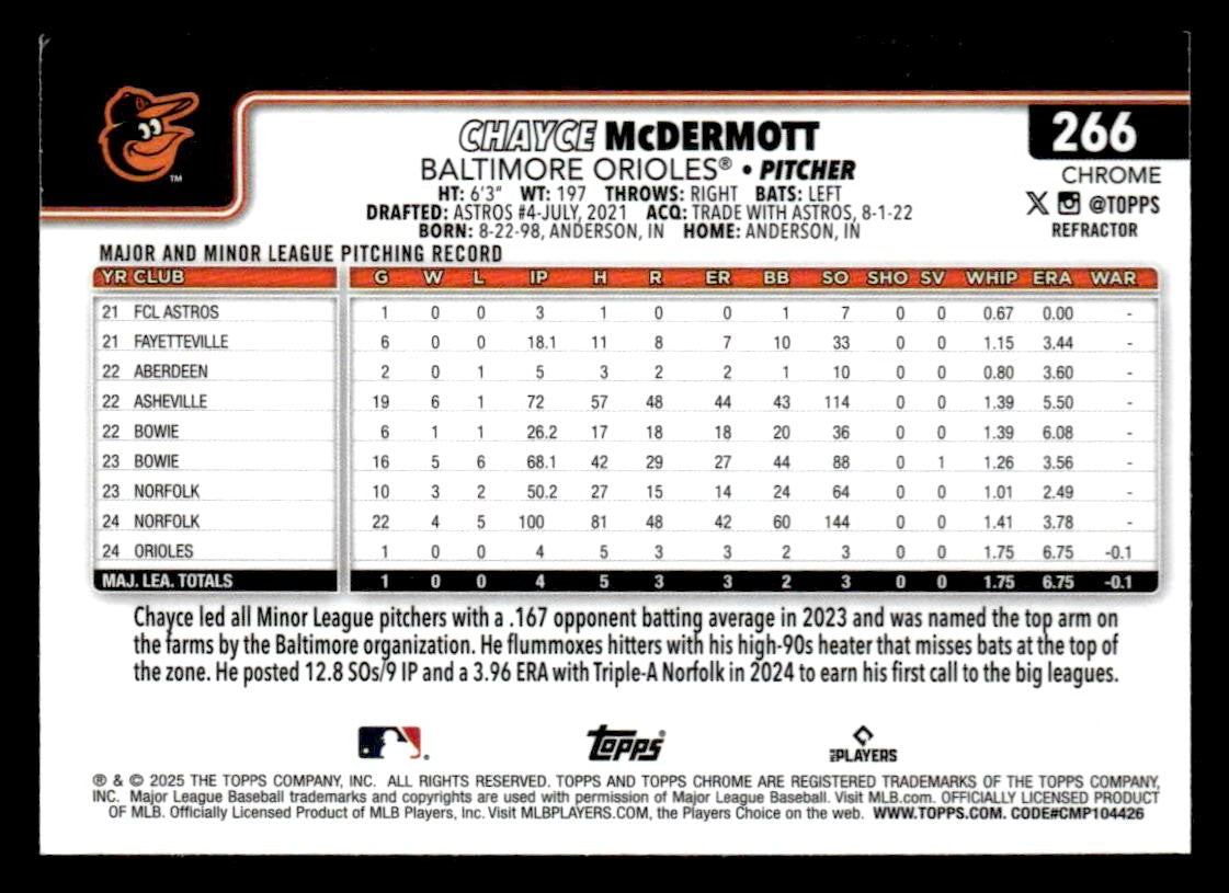 2025 Topps Chrome #266 Chayce McDermott Refractors
