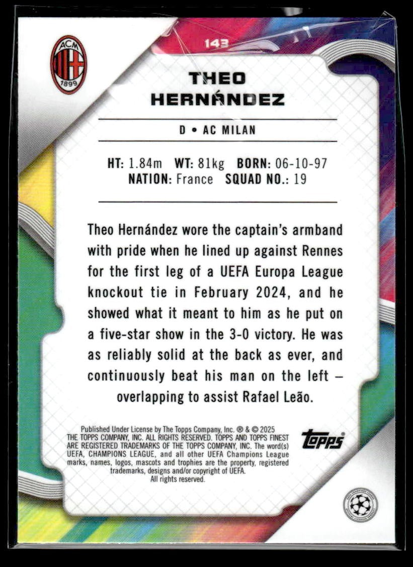 2024-25 Topps Finest UEFA Club Comp #143 Theo Hernandez Neon Green Wave - #31/99