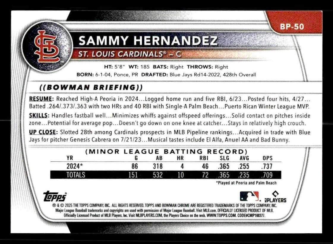 2025 Bowman #BP-50 Sammy Hernandez Prospects