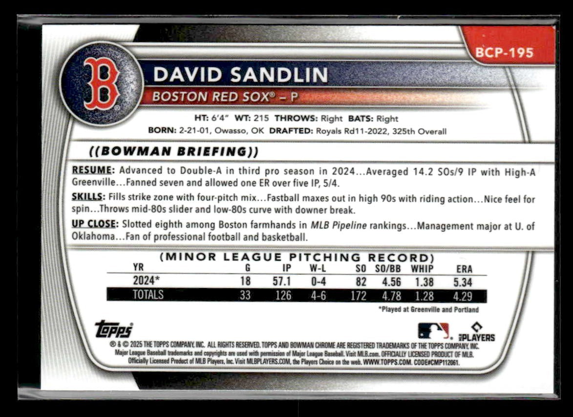 2025 Bowman Chrome #BCP-195 David Sandlin