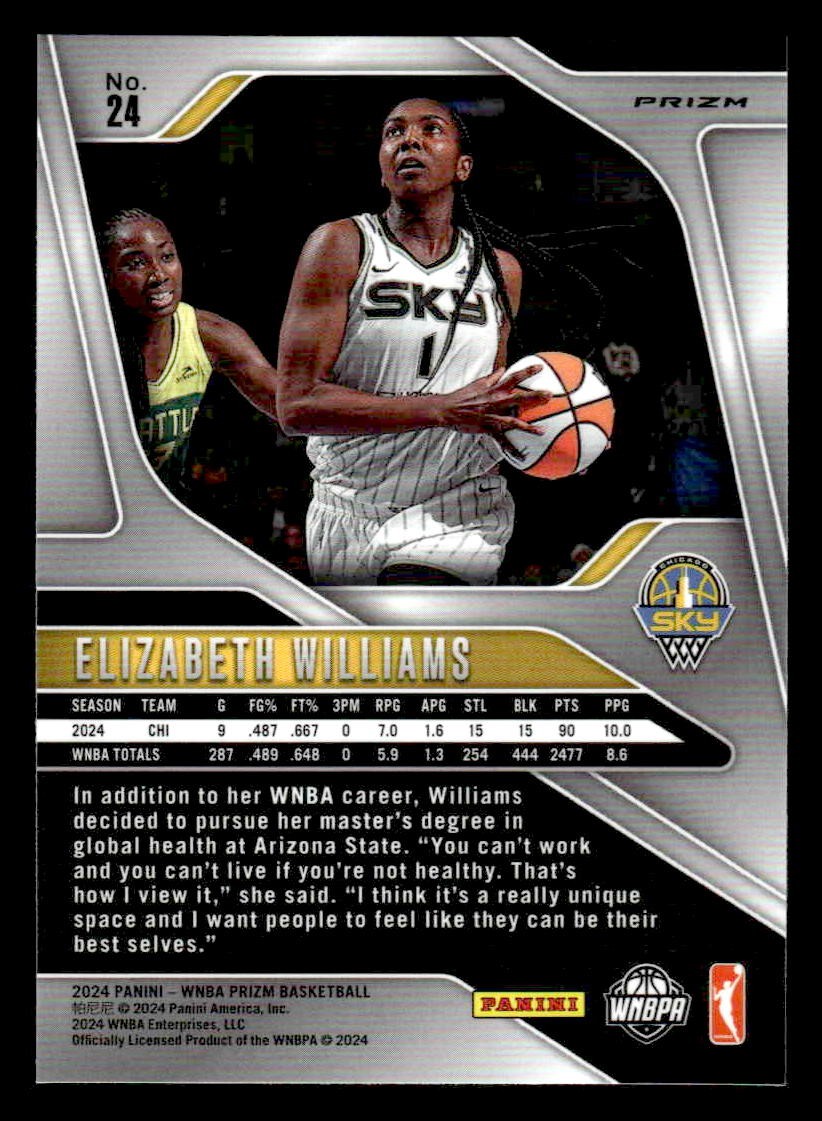 2024 Panini Prizm WNBA #24 Elizabeth Williams Blue Velocity Prizms