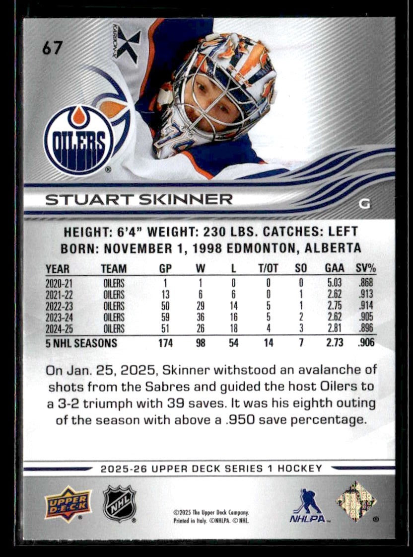 2025-26 Upper Deck #67 Stuart Skinner