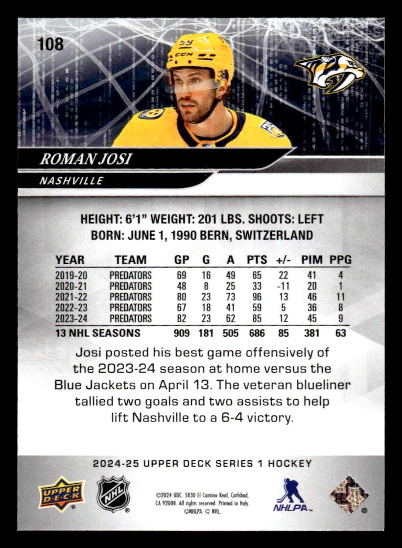 2024-25 Upper Deck #108 Roman Josi