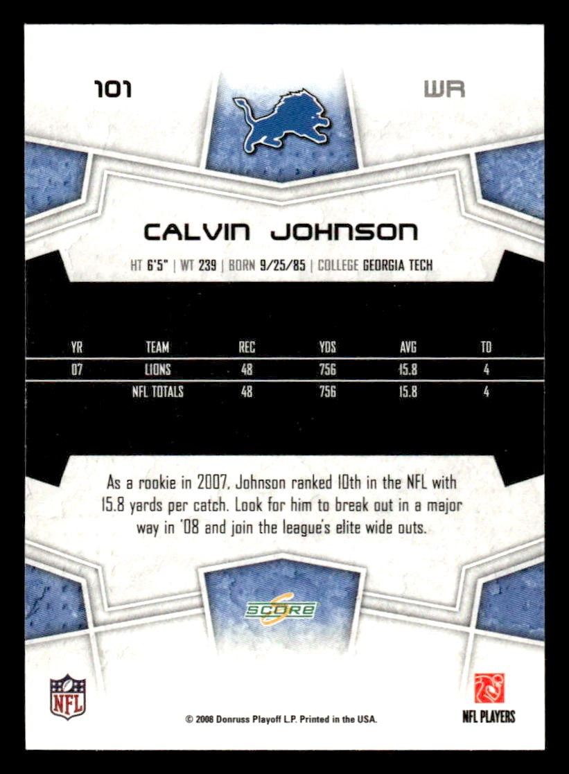 2008 Score #101 Calvin Johnson Super Bowl XLIII Green