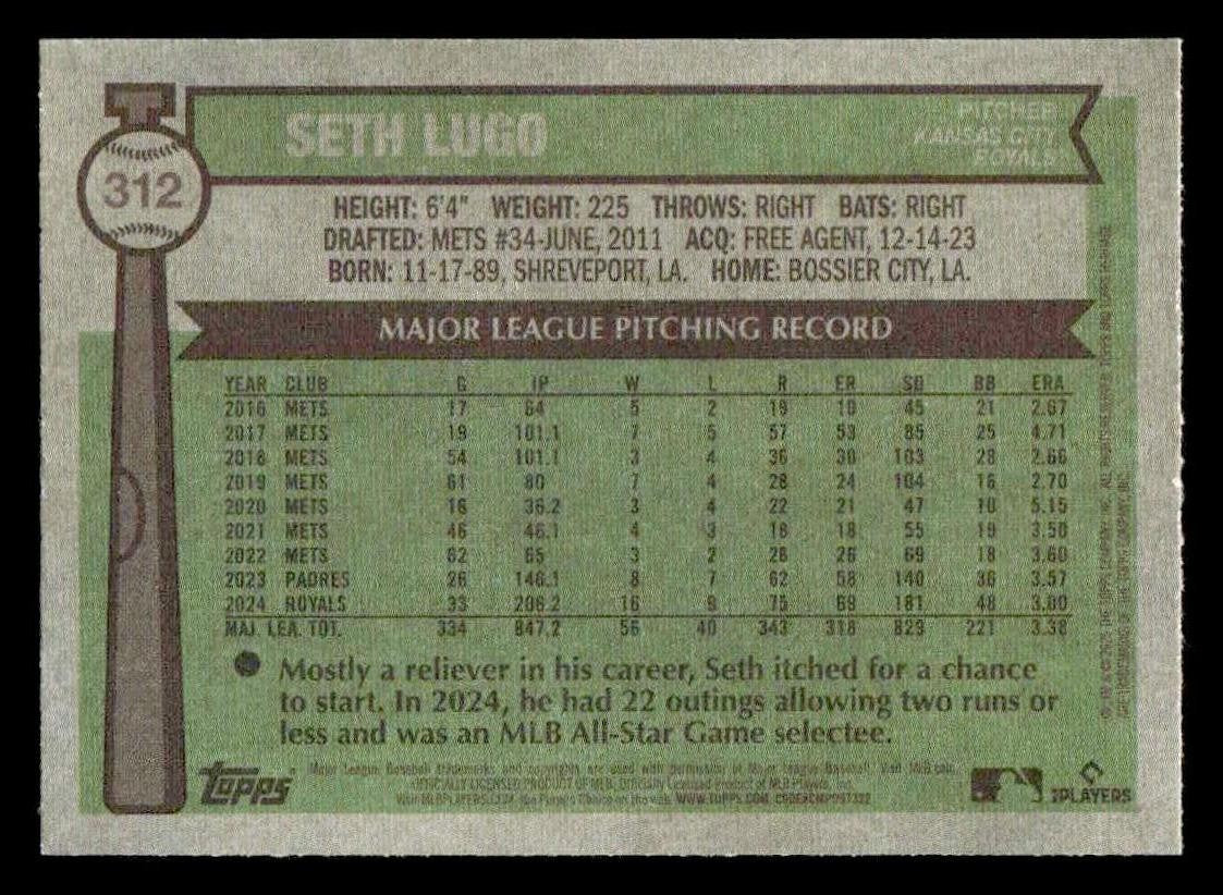 2025 Topps Heritage #312 Seth Lugo
