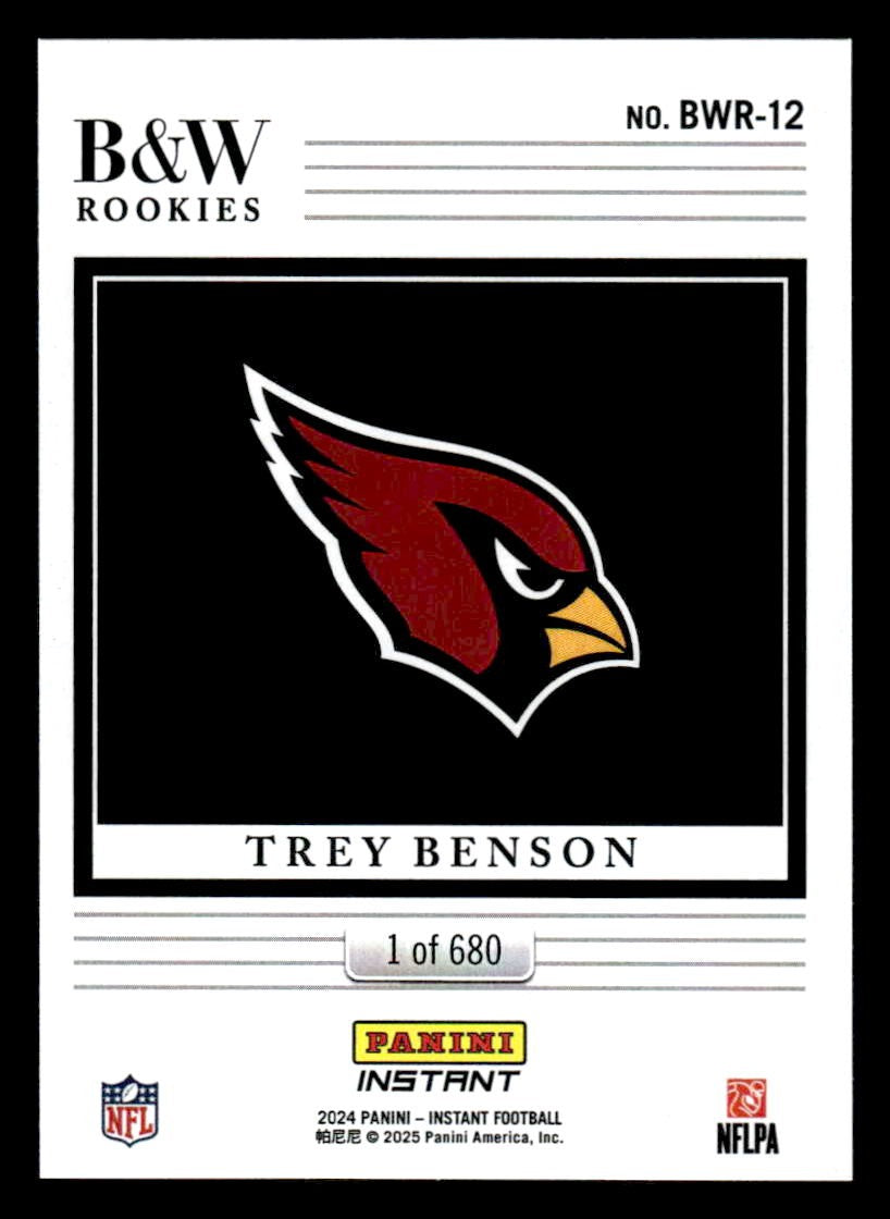 2024 Panini Instant NFL Black & White Rookies #BWR-12 Trey Benson