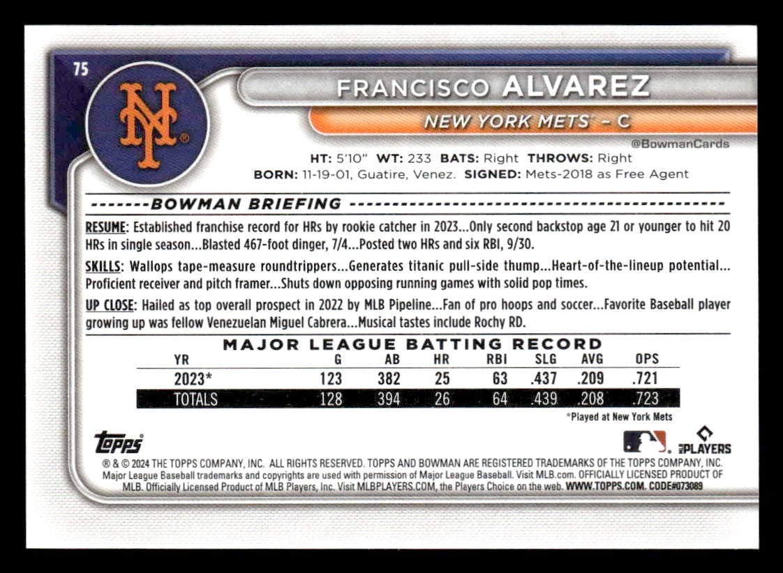 2024 Bowman #75 Francisco Alvarez