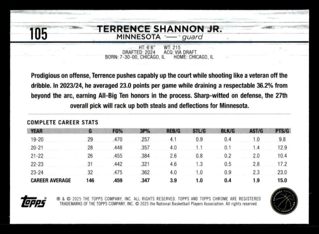2024-25 Topps Chrome #105 Terrence Shannon Jr