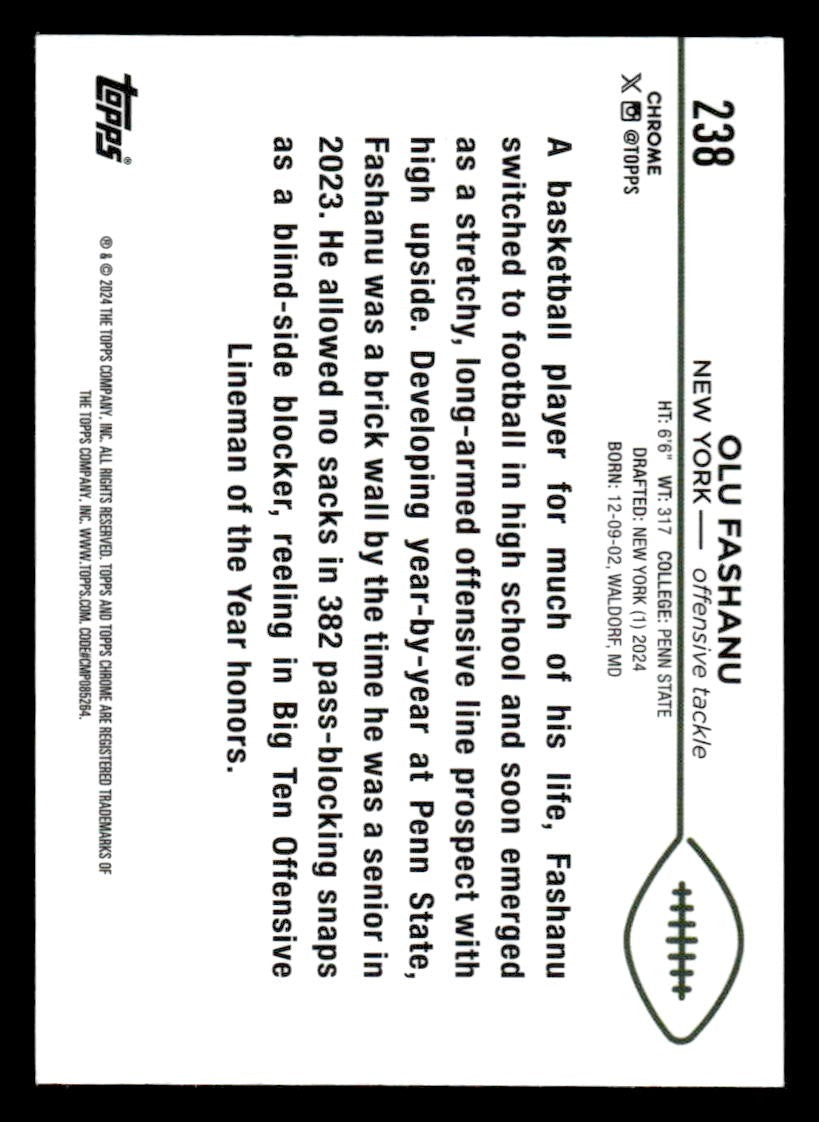 2024 Topps Chrome #238 Olu Fashanu Pink Refractor