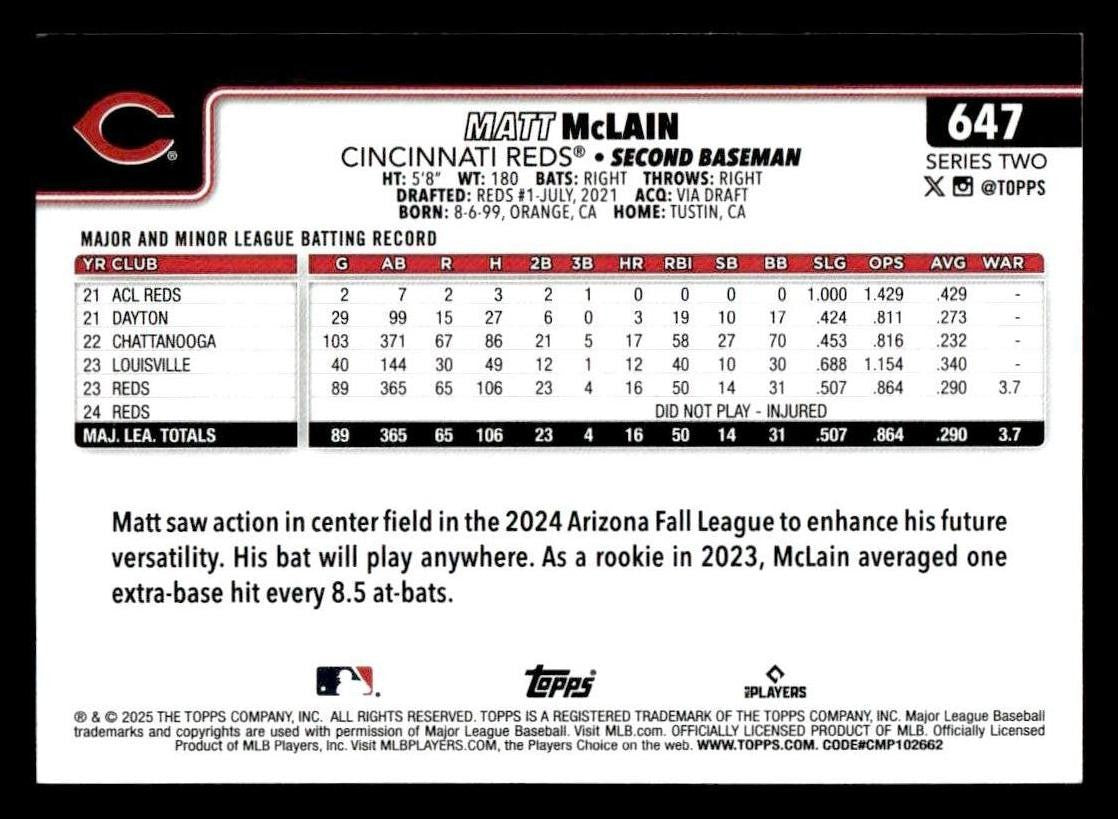 2025 Topps #647 Matt McLain