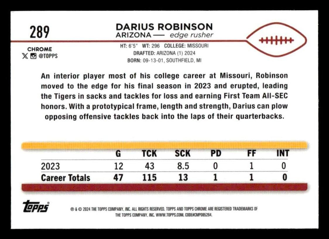 2024 Topps Chrome Sapphire Edition #289 Darius Robinson