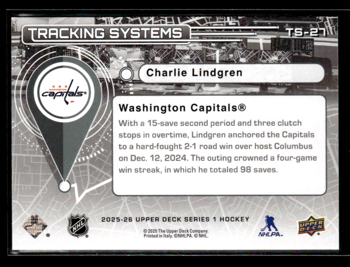 2025-26 Upper Deck #TS-27 Charlie Lindgren Tracking Systems
