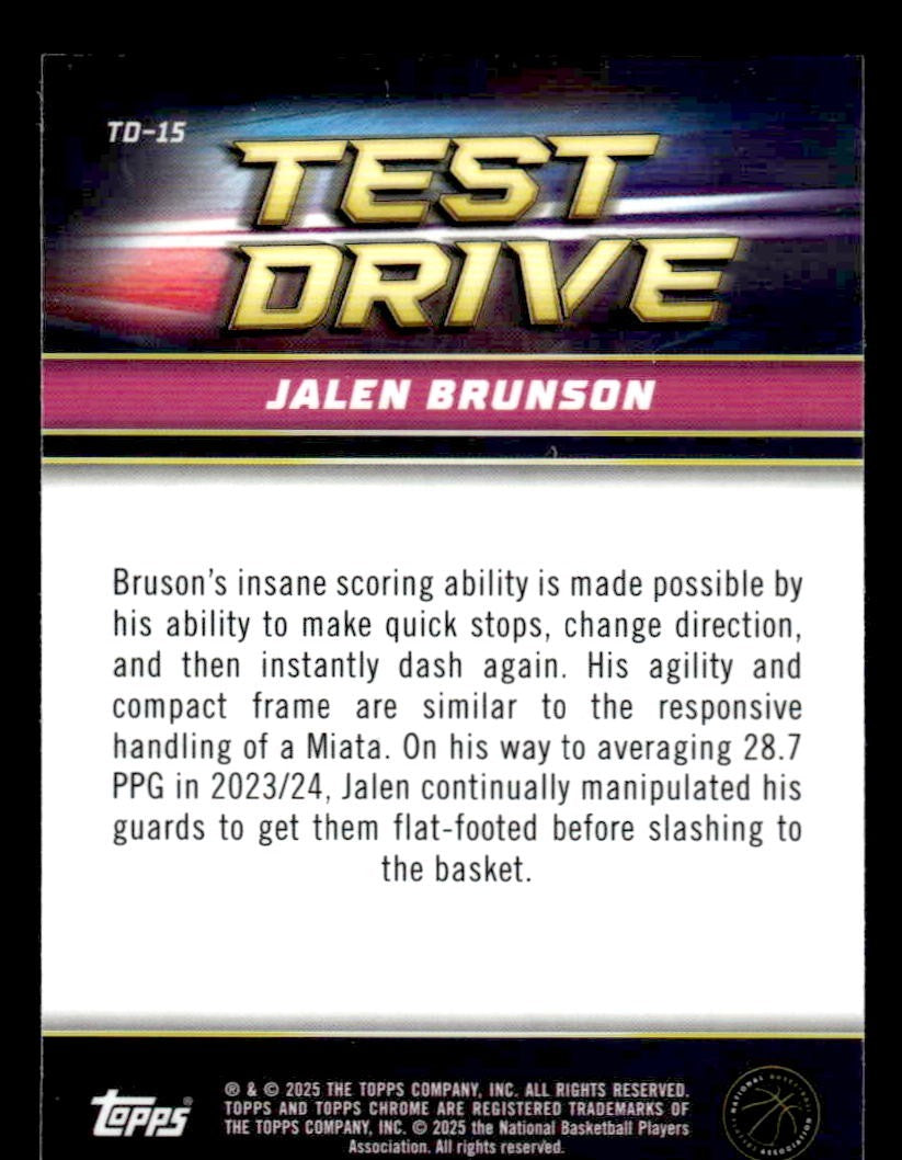 2024-25 Topps Chrome #TD-15 Jalen Brunson Test Drive