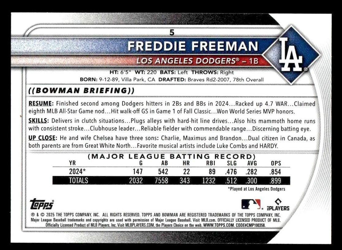 2025 Bowman #5 Freddie Freeman