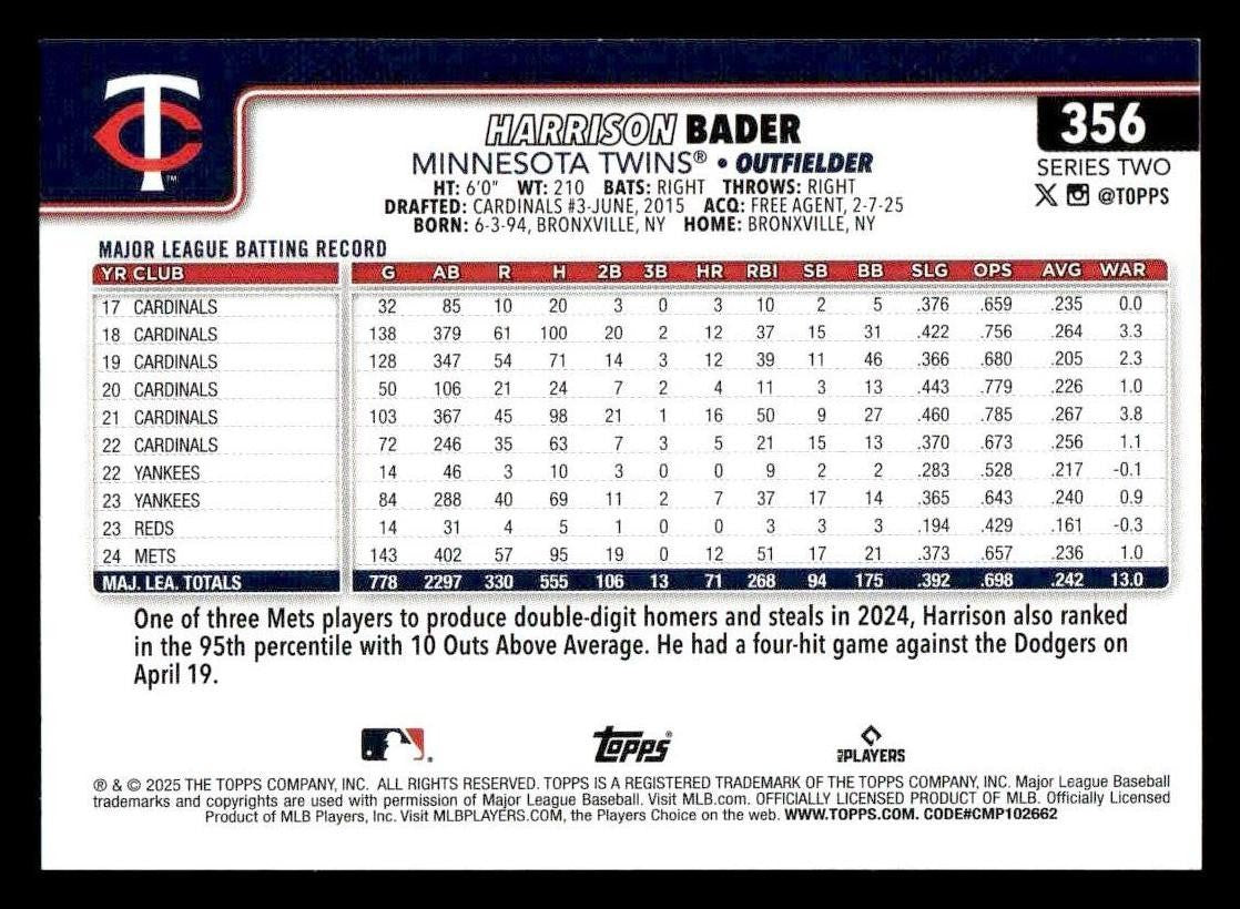2025 Topps #356 Harrison Bader