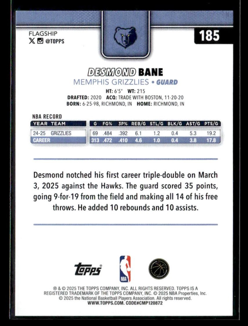 2025-26 Topps #185 Desmond Bane